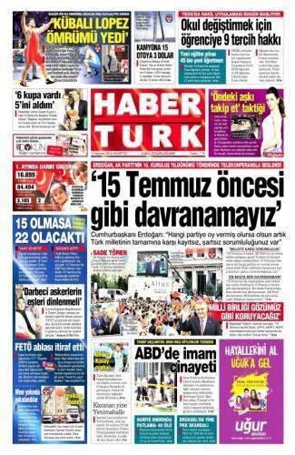 15 Ağustos 2016 Pazartesi Gazete Manşetleri