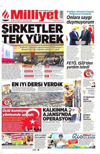 13 Ağustos 2016 Cumartesi Gazete Manşetleri