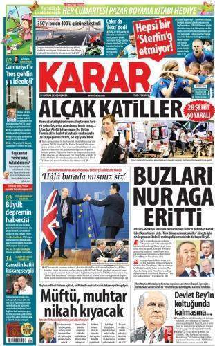 29 Haziran 2016 Çarşamba Gazete Manşetleri