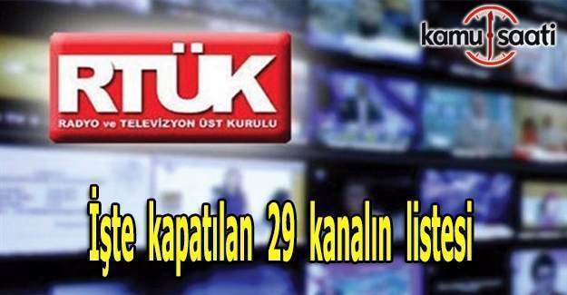 RTÜK 29 kanalı kapattı-Kapatılan kanalların listesi