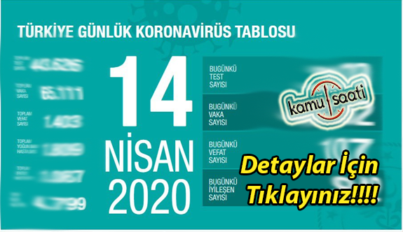 14 NİSAN 2020 Salı 2020 Korona Virüs Vaka Sayıları ve Ölüm Sayıları Türkiye Corona Virüs Detayları