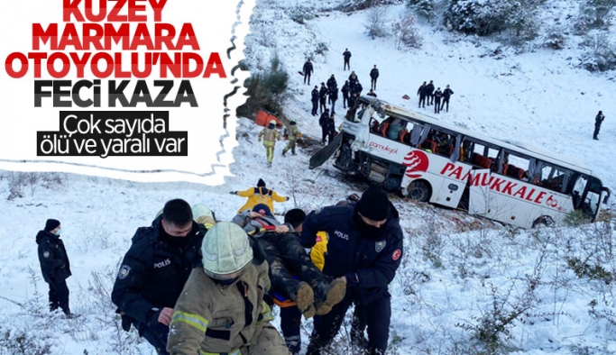 Kuzey Marmara Otoyolu'nda yolcu otobüsü şarampole yuvarlandı