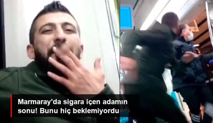 Marmaray'da sigara içen adam olay oldu! Güvenlik, kolundan tutup dışarıya çıkardı