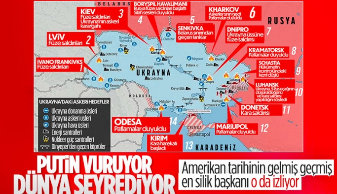 Rusya, Ukrayna'yı vuruyor! Askeri harekatı gösteren harita