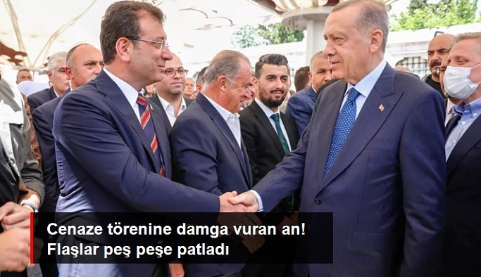 Cenaze törenine damga vuran kare! Cuhurbaşkanı Erdoğan ve İBB Başkanı İmamoğlu tokalaştı