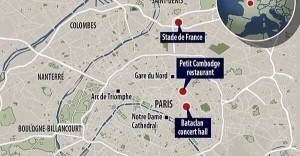 Paris'te terör saldırılarının gerçekleştiği yerler