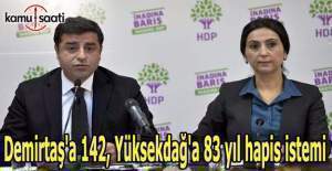 Demirtaş'a 142, Yüksekdağ'a 83 yıl hapis istemi