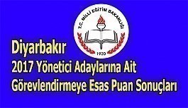 Diyarbakır 2017 Yönetici Adaylarına Ait Görevlendirmeye Esas Puan Sonuçları