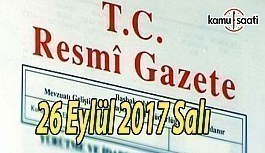 TC Resmi Gazete - 26 Eylül 2017 Salı
