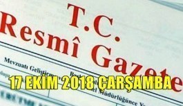 17 Ekim 2018 Çarşamba Tarihli TC Resmi Gazete Kararları