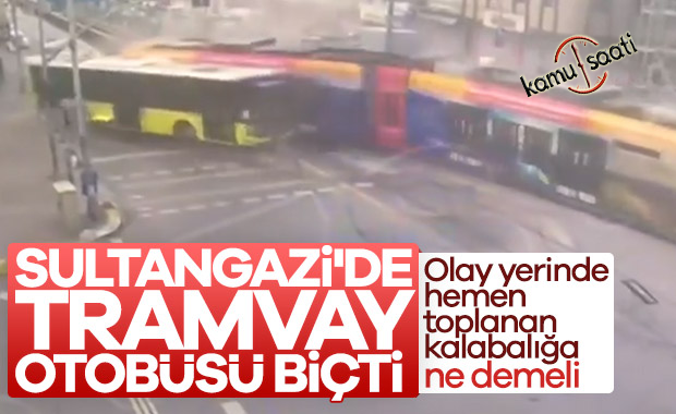 Sultangazi'de raydan çıkan tramvay, otobüse çarptı